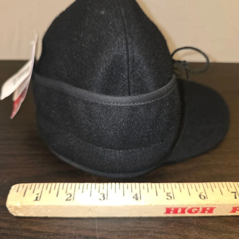 CrownCap Ear Flap Hat Size 6 1/4 Kids Black Wool Blend Lace Up Winter Cap 1-170